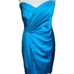 David's Bridal Strapless Satin Dress Bright Blue Sweetheart Neckline Size 10
